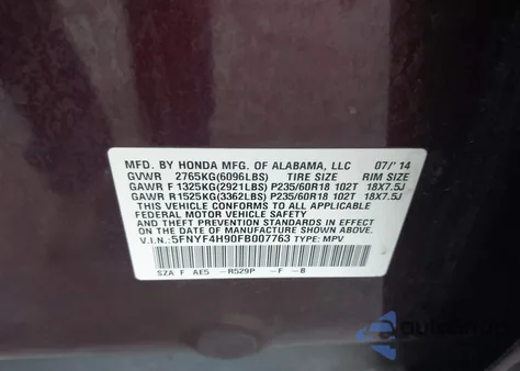 2015 Honda Pilot Touring z USA, uszkodzony, nr VIN 5FNYF4H90FB007763